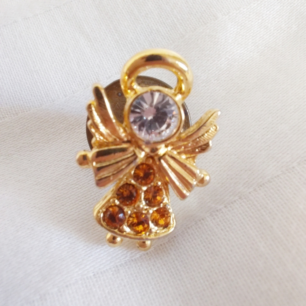 Vintage Camco Gold Amber Angel Pin Rhinestone